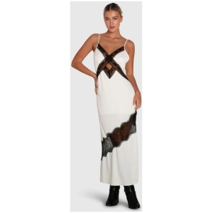 Belle And Bloom Sale Women's Heavenly Bodies Lace Slip Dress White/Black White / XS Elastane Maxi Dresses Afterpay Available