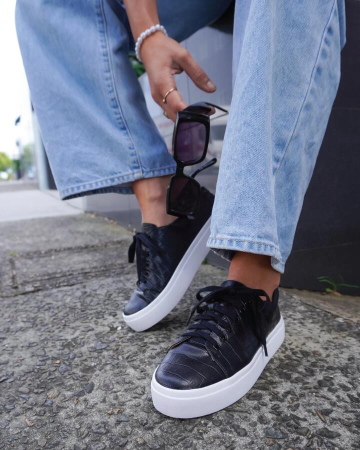 Belle And Bloom Sale | Women's Just A Dream Croc Leather Sneaker | Black | EU 36.5 | Leather Sneakers | Afterpay Available