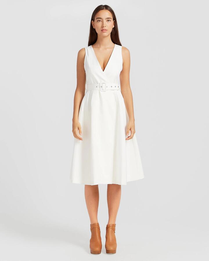 Belle And Bloom Sale Women's Miss Independence Midi Dress Off|White XS Elastane Midi Dresses Afterpay Available