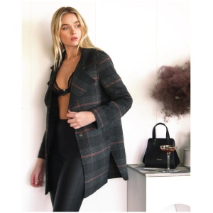 Belle And Bloom Sale | Women's NEW FIT Ex|Boyfriend Wool Blend Oversized Jacket | Brown Plaid | Multi / XS | Wool Jackets | Afterpay Available