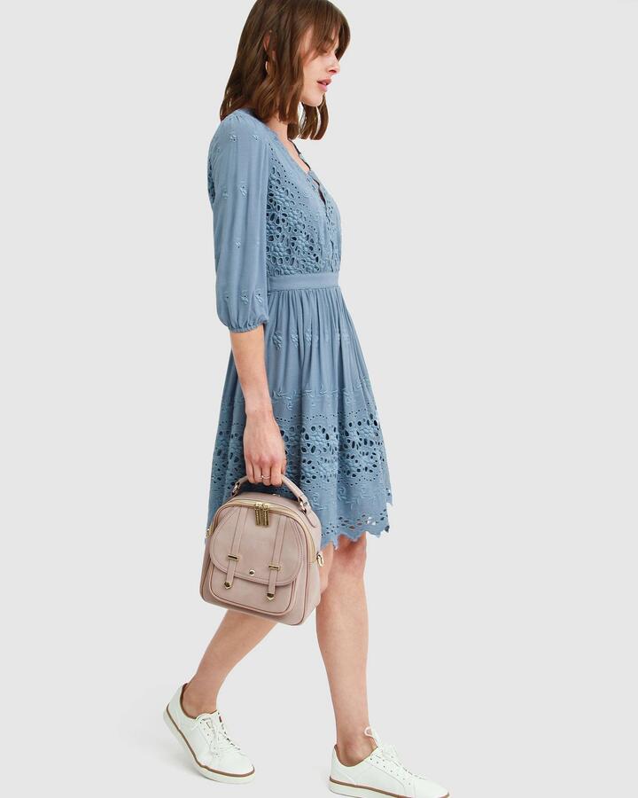 Belle And Bloom Sale Women's Sweet Talk Eyelet Mini Dress Dusty Blue S Viscose Mini Dresses Afterpay Available