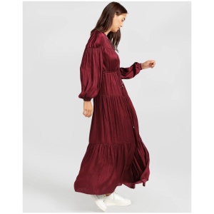 Belle And Bloom Sale Women's Window Seat Tiered Maxi Dress Merlot Burgundy / S Long Sleeves Maxi Dresses Afterpay Available