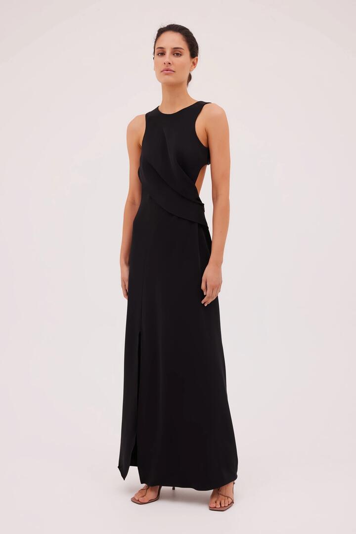 Bianca Spender Sale Women's BLACK JERSEY SUITING ANCHOR GOWN 3 Designer Maxi Dresses Afterpay Available