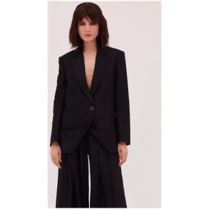 Bianca Spender Sale | Women's BLACK Linen TWILL EVOKE JACKET | M | Linen Designer Jackets | Afterpay Available