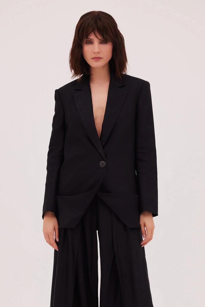 Bianca Spender Sale | Women's BLACK Linen TWILL EVOKE JACKET | M | Linen Designer Jackets | Afterpay Available