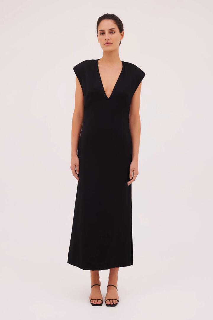 Bianca Spender Sale Women's BLACK SATIN CREPE PRESSON DRESS 1 Designer Midi Dresses Afterpay Available