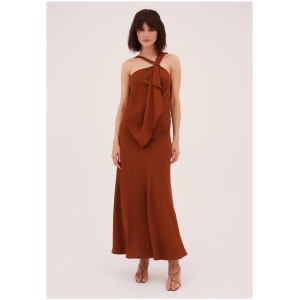 Bianca Spender Sale Women's CINNAMON CREPE CONVERGING GOWN 1 Maxi Designer Maxi Dresses Afterpay Available