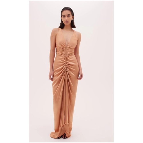 Bianca Spender Sale Women's COGNAC SATIN FORD GOWN 1 Designer Maxi Dresses Afterpay Available