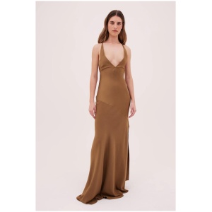 Bianca Spender Sale Women's GOLD SATIN CREPE FRIDA DRESS 1 Polyester, Cotton Designer Maxi Dresses Afterpay Available