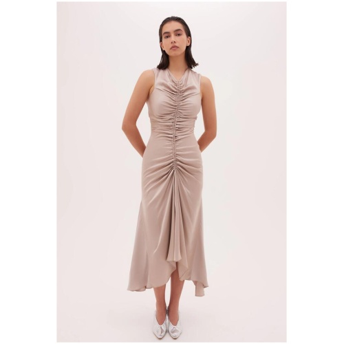 Bianca Spender Sale Women's SAND SATIN MERET DRESS 2 Viscose Designer Midi Dresses Afterpay Available