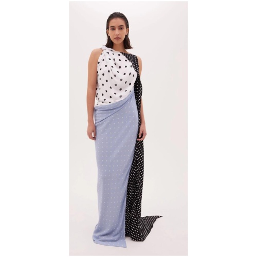 Bianca Spender Sale Women's WHITE SPOTTED GEORGETTE LEDA GOWN Multi / 1 Sleeveless Designer Maxi Dresses Afterpay Available