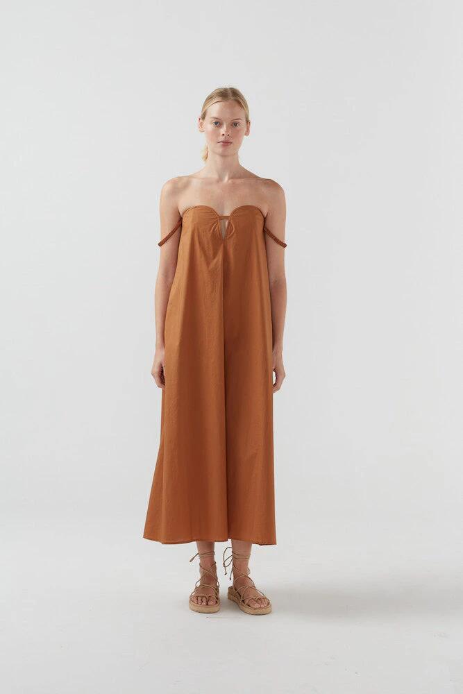 Bird And Knoll Sale Women's milan dress CAMEL / XS Cotton Designer Maxi Dresses Afterpay Available