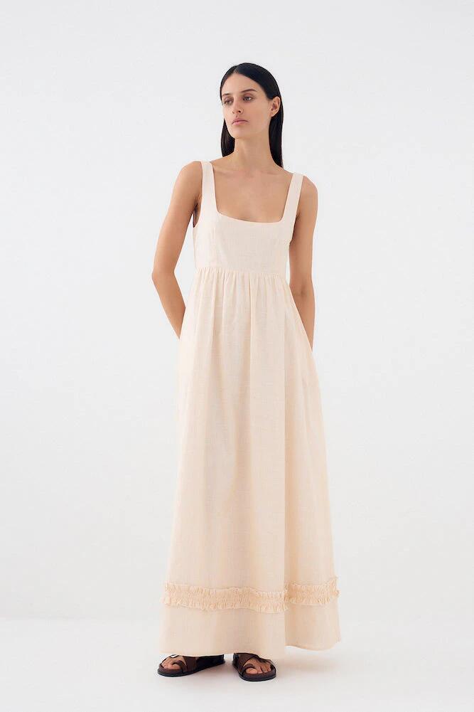 Bird And Knoll Sale Women's romy dress yellow stripe L Cotton Designer Maxi Dresses Afterpay Available