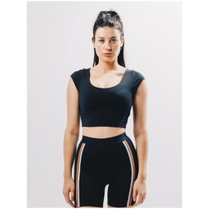 Bondi Active Sale | Women's Cap Sleeve Crop Black | XXS | Nylon Tops | Afterpay Available