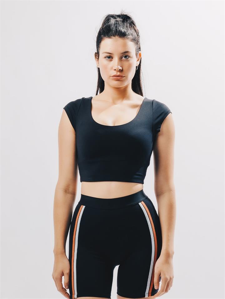 Bondi Active Sale | Women's Cap Sleeve Crop Black | XXS | Nylon Tops | Afterpay Available