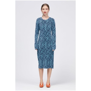 Bul Sale Women's Kawa Dress Light Blue/Navy Print Two|Tone / 14 Long Sleeves Midi Dresses Afterpay Available