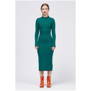 Bul Sale Women's Kolej Dress Dark Green/Black 6 Wool Midi Dresses Afterpay Available