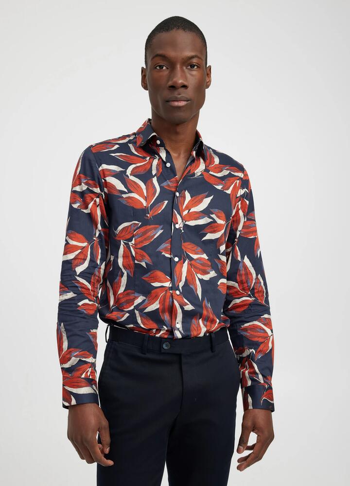 Calibre Sale Unisex Painted Leaf Print Shirt Navy / S Cotton Long Sleeve Shirts Afterpay Available