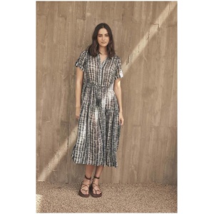 Caravan And Co Sale Women's MOONLIGHT WAVE BUTTON FRONT DRESS| Navy print Navy / 10 Cotton Midi Dresses Afterpay Available