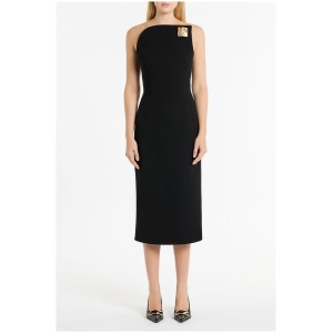 Carla Zampatti Sale Women's BLACK CREPE ASYMMETRIC DRESS 14 Designer Midi Dresses Afterpay Available