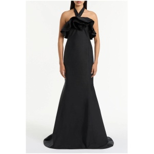 Carla Zampatti Sale Women's BLACK Silk DUPION ROSE GOWN 6 Silk Designer Maxi Dresses Afterpay Available