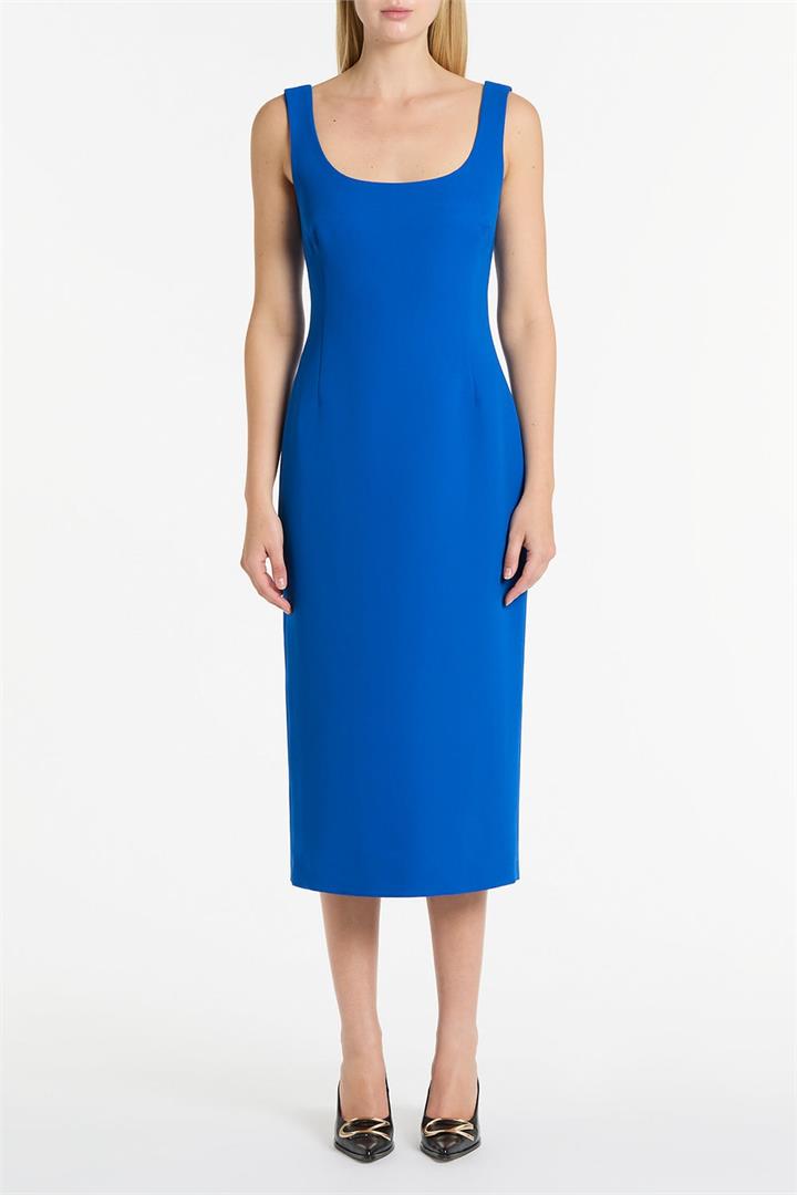 Carla Zampatti Sale Women's COBALT CREPE SQUARE NECK DRESS 6 Designer Midi Dresses Afterpay Available