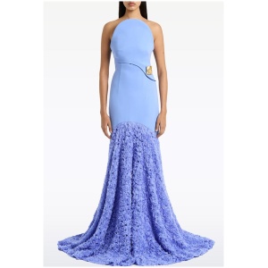 Carla Zampatti Sale Women's CORNFLOWER NASTRO STRAPLESS GOWN 4 Designer Maxi Dresses Afterpay Available