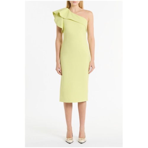 Carla Zampatti Sale Women's LIME CREPE DRAPED ON SHOULDER DRESS 12 Designer Midi Dresses Afterpay Available