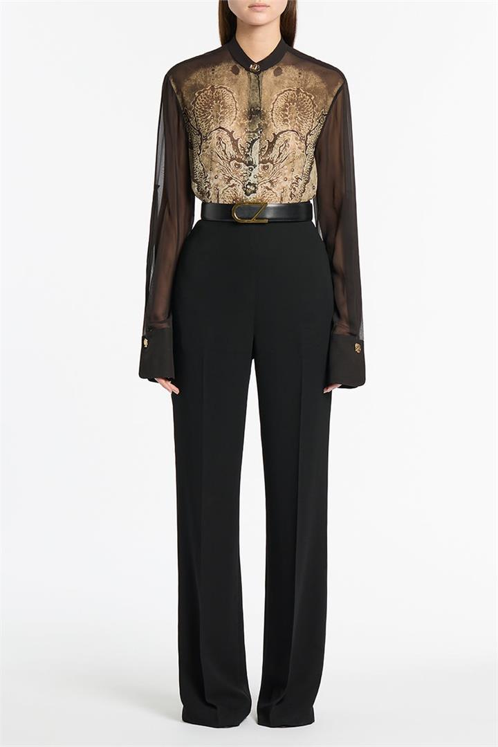 Carla Zampatti Sale | Women's LINDY LEE BLACK FIERCE DRAGON Silk BLOUSE | 6 | Silk Designer Tops | Afterpay Available