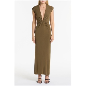 Carla Zampatti Sale Women's PALM MATTE JERSEY PLUNGE DRESS 6 Designer Maxi Dresses Afterpay Available