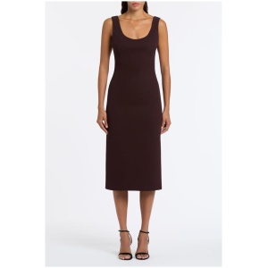 Carla Zampatti Sale Women's PLUM CREPE SCOOP NECK DRESS Aubergine / 10 Designer Midi Dresses Afterpay Available