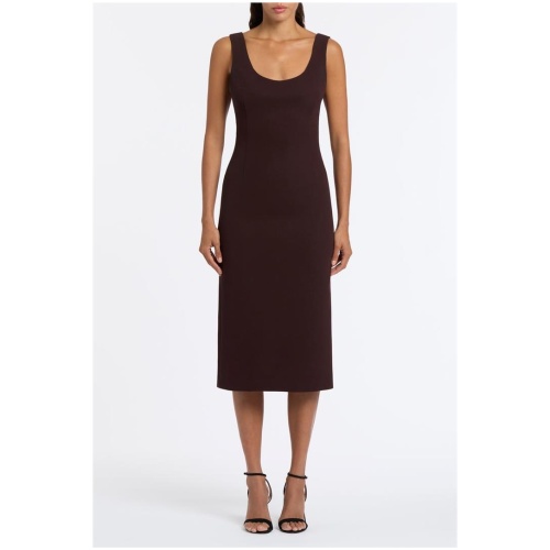 Carla Zampatti Sale Women's PLUM CREPE SCOOP NECK DRESS Aubergine / 10 Designer Midi Dresses Afterpay Available