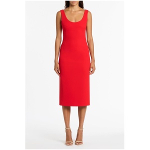 Carla Zampatti Sale Women's RED CREPE SCOOP NECK DRESS 6 Designer Midi Dresses Afterpay Available