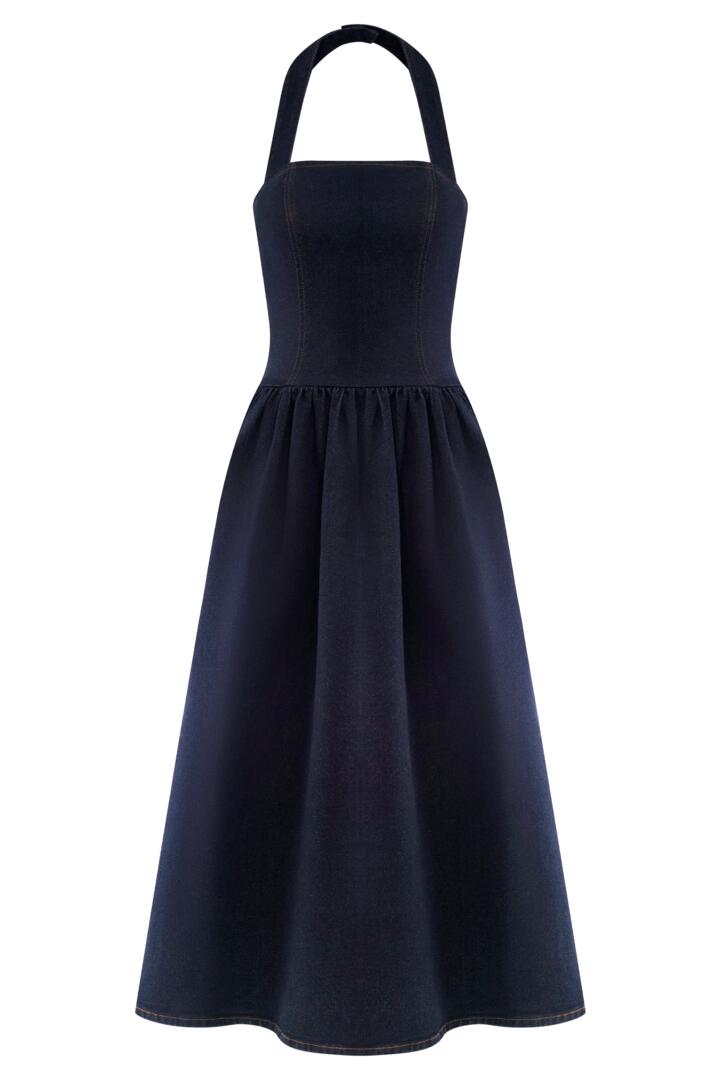 Caroline Denim Halter Midi Dress - Indigo Blue