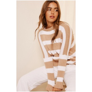 Cartel And Willow Sale | Women's Ariel Knit Sweater | Maple / White Stripe | Maple / XL | Cotton Knitwear | Afterpay Available