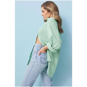 Cartel And Willow Sale | Women's Tammy Shirt | Yarn Dyed Jade | XS | Cotton Shirts | Afterpay Available