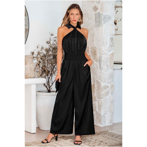 Cupshe Black Collared Sleeveless Jumpsuit - Black,S