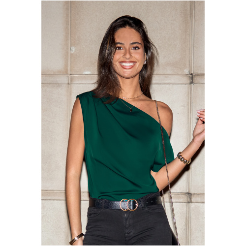 Cupshe Green Asymmetrical Off-Shoulder Blouse - Green,M