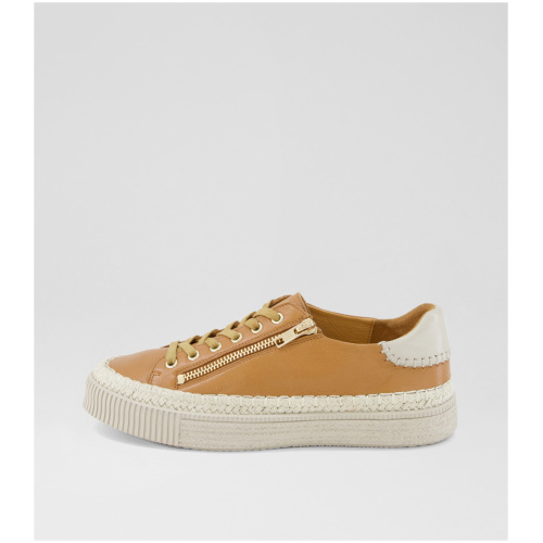 Django & Juliette Tarbes Dj Dk Tan Almond Sole Leather Dk Tan Almond Sole Sneakers Womens Shoes Casual Casual Sneakers