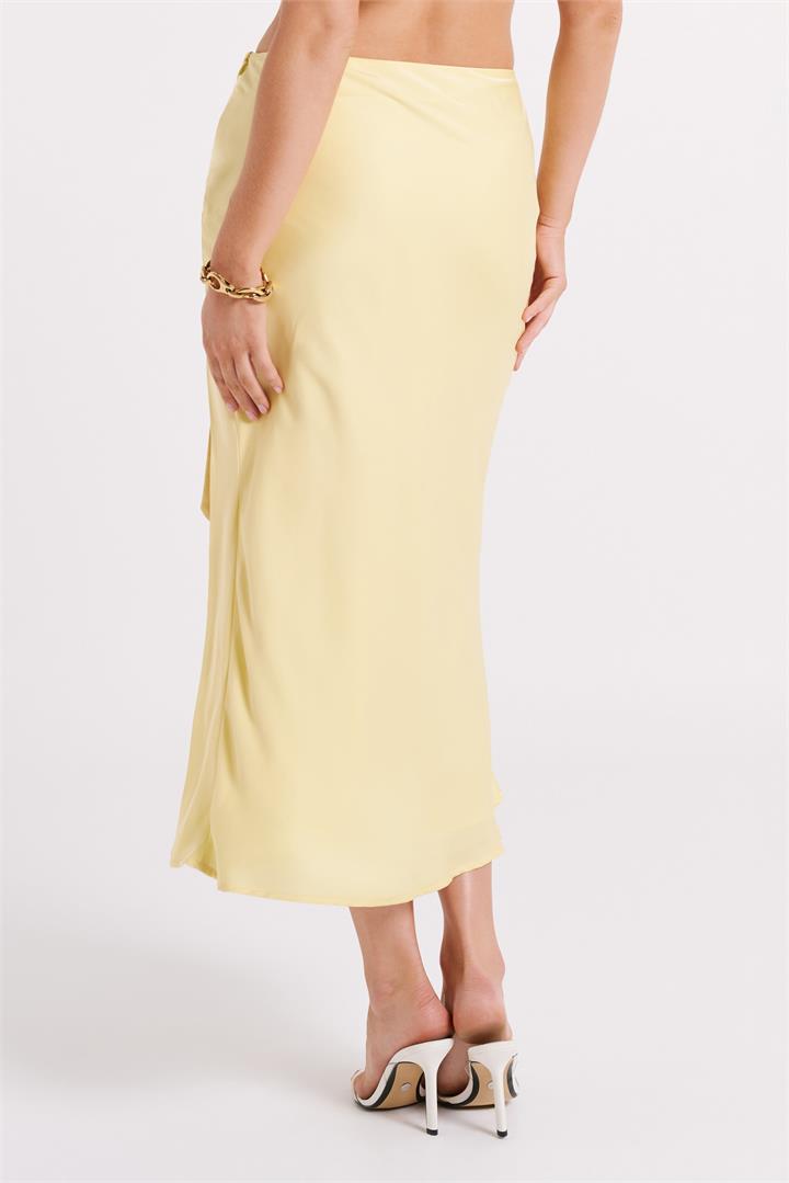 Edie Satin Midi Skirt With Tie - Yellow