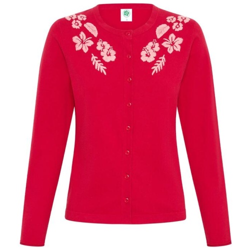 Emma Mulholland On Holiday Sale | Women's Hibiscus Island Cardigan | Red/Peach | XS | Cotton Designer Knitwear | Afterpay Available