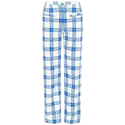 Emma Mulholland On Holiday Sale | Women's Hibiscus Plaid Linen Pants | Blue/White | Blue / S | Linen Designer Pants | Afterpay Available