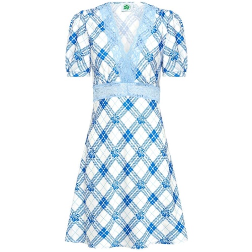 Emma Mulholland On Holiday Sale Women's Hibiscus Plaid Mini Dress Blue/White Blue / XS Designer Mini Dresses Afterpay Available