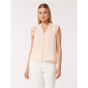 Forever New Women's Abigail Ruffle Shoulder Blouse in Cream Tan