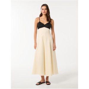 Forever New Women's Ada Contrast Linen Midi Dress in Cream Black