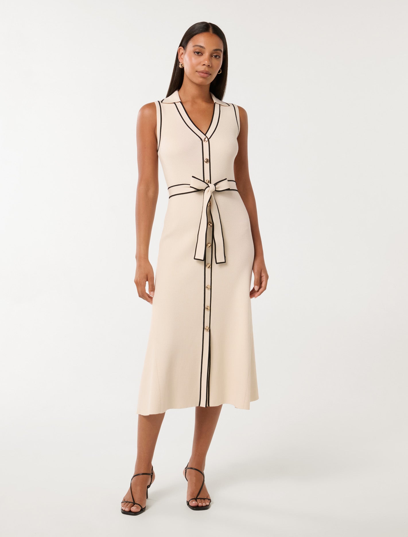 Forever New Women's Adeline Sleeveless Knit Midi Dress in Cream Tipped