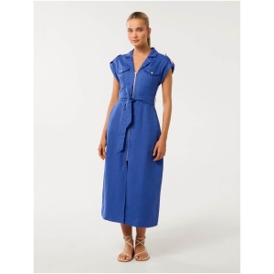 Forever New Women's Alison Utility Linen Midi Dress in Nautical Blue