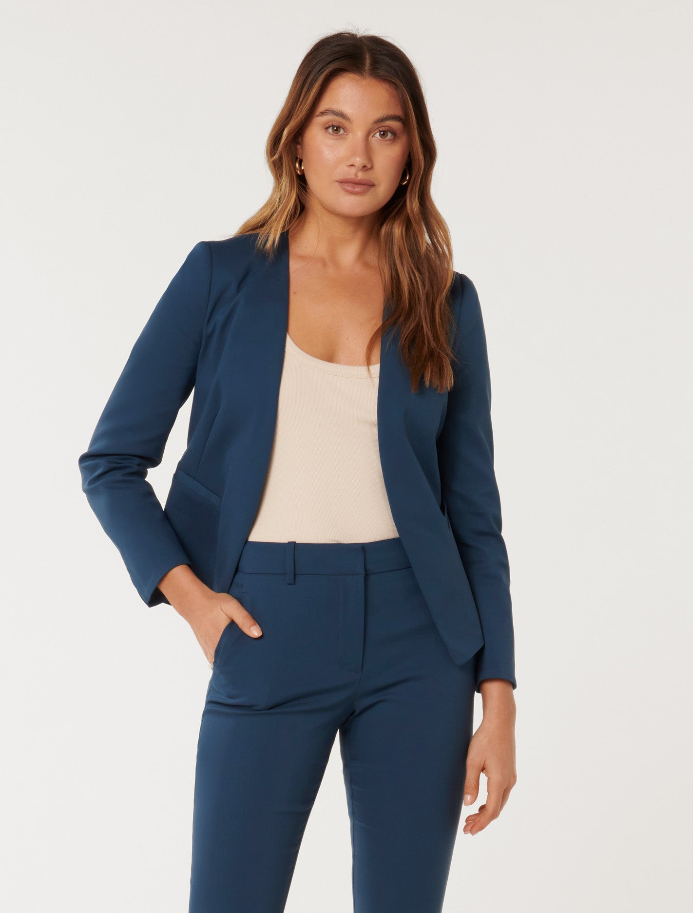 Forever New Women's Alyssa Fitted Blazer Jacket in Winter Blue Suit