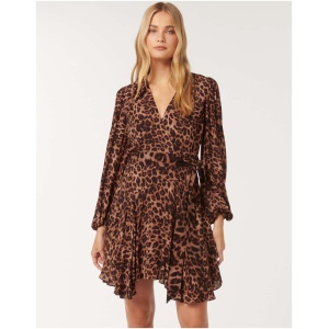 Forever New Women's Amila Belted Godet Mini Dress in Textured Leopard