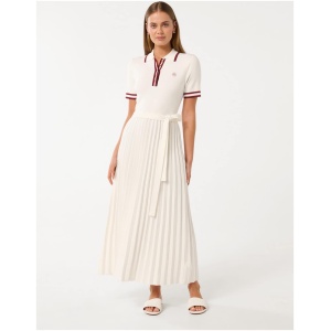 Forever New Women's Andie Pleated Midi Dress in Porcelain/Red Tipped